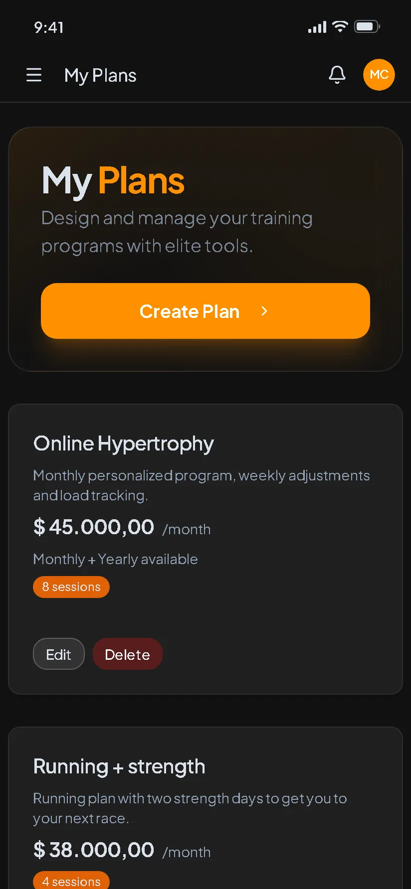 Real app screen: payments (sample data)