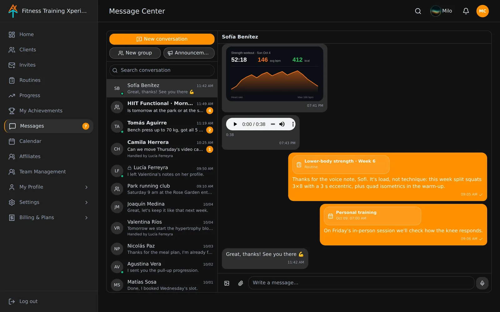 Screenshot of Chat in Fitness Training Xperience