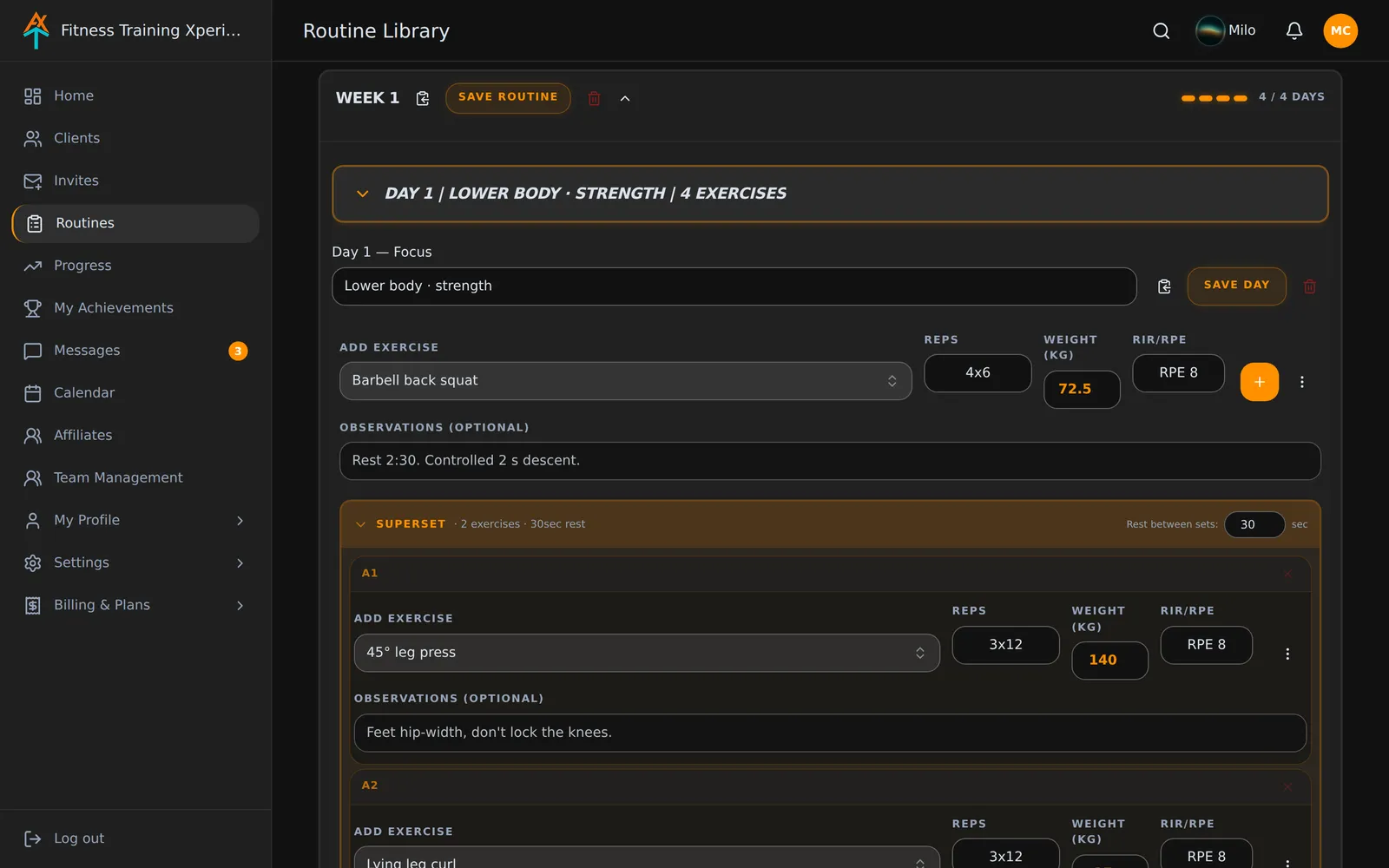 Screenshot of Workouts in Fitness Training Xperience