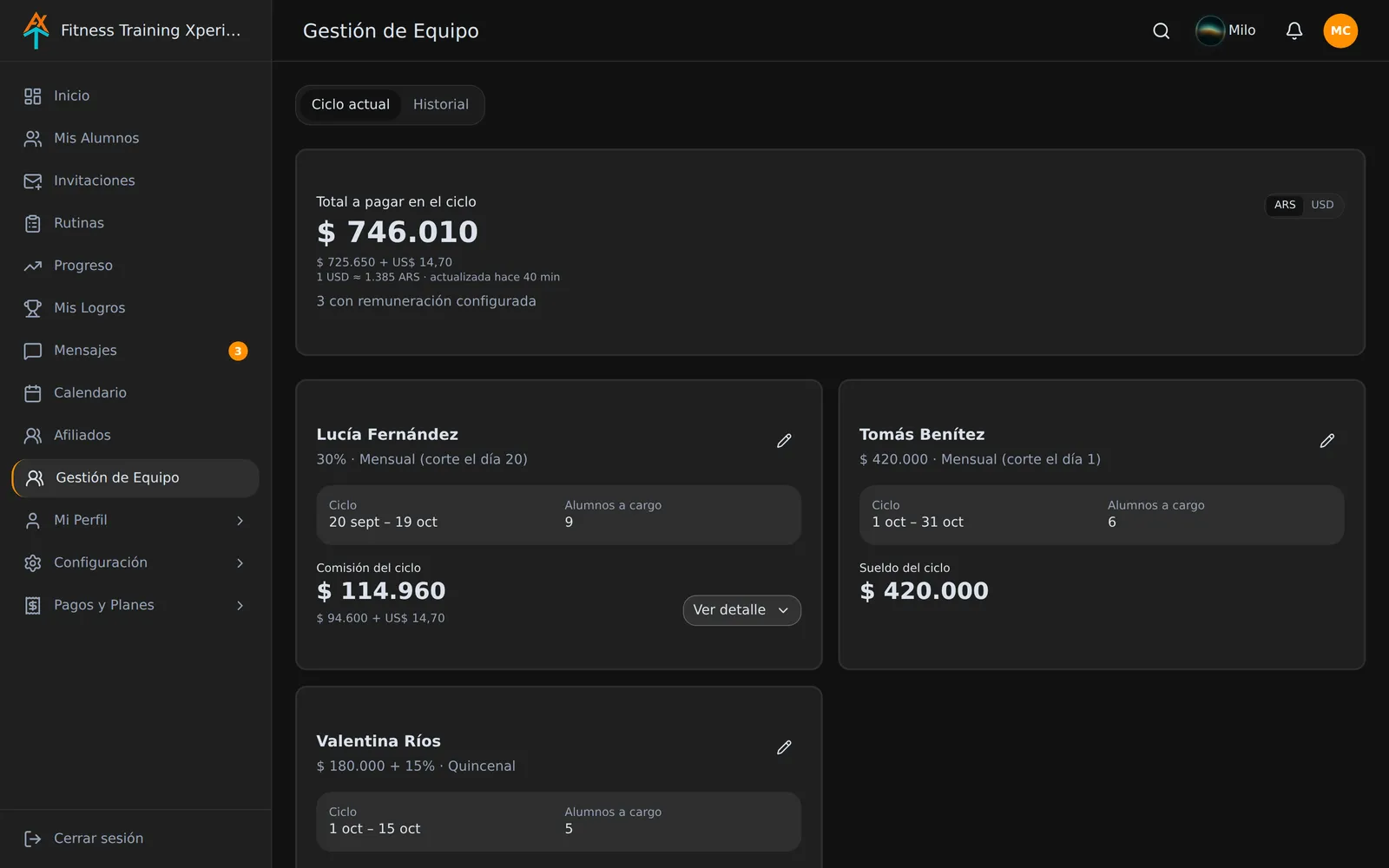 Captura de Equipos en Fitness Training Xperience