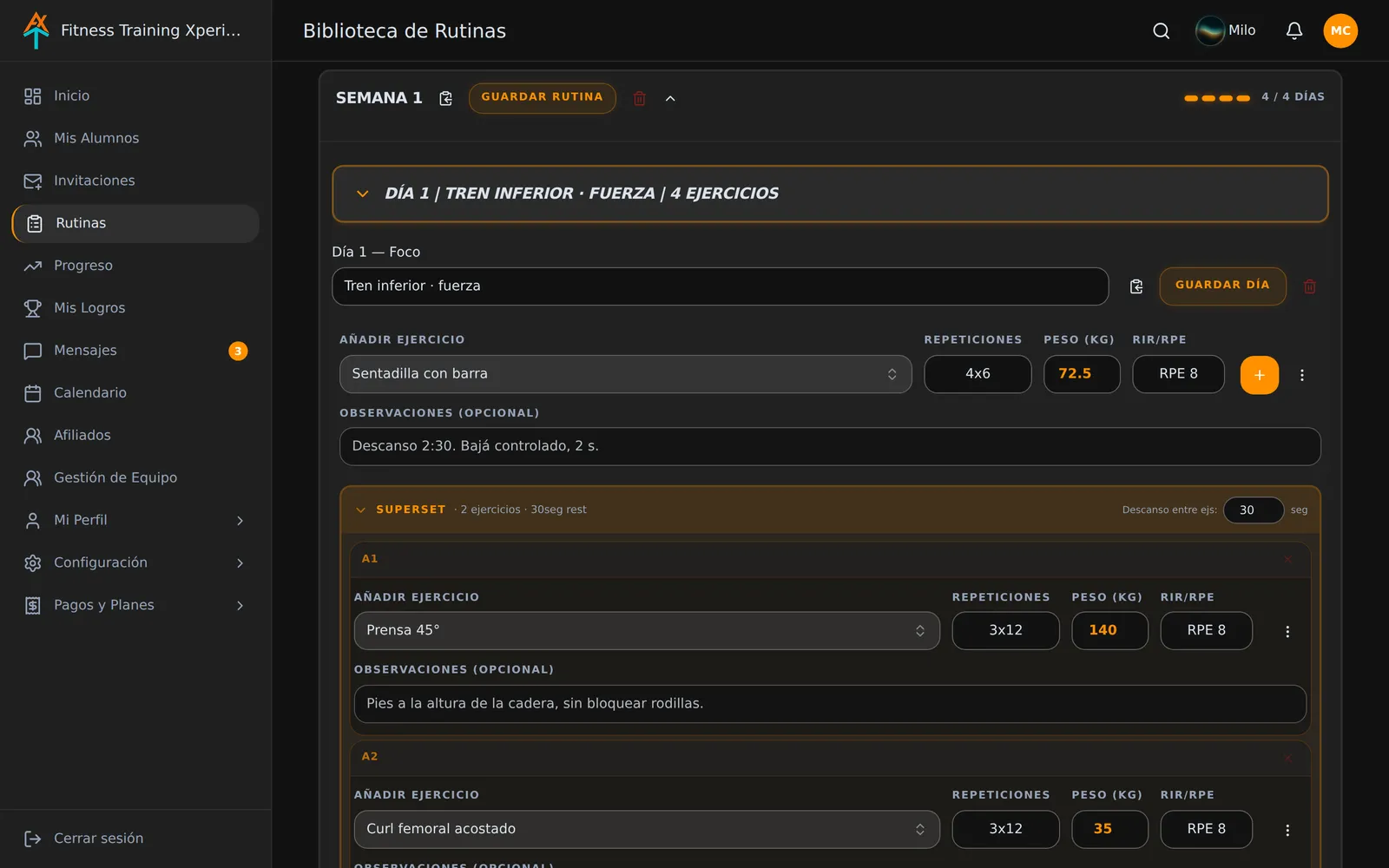 Captura de Rutinas en Fitness Training Xperience